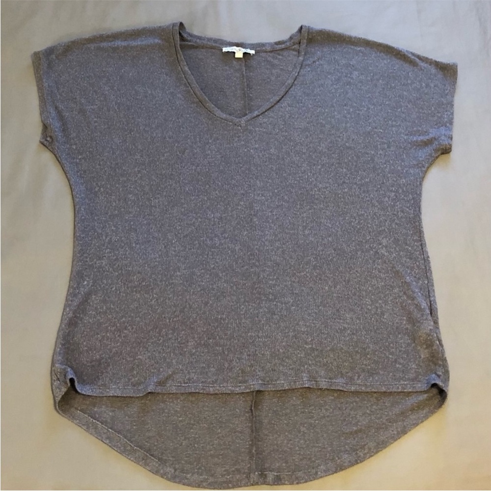 Express one eleven Gray purple V Neck hi low Top size large